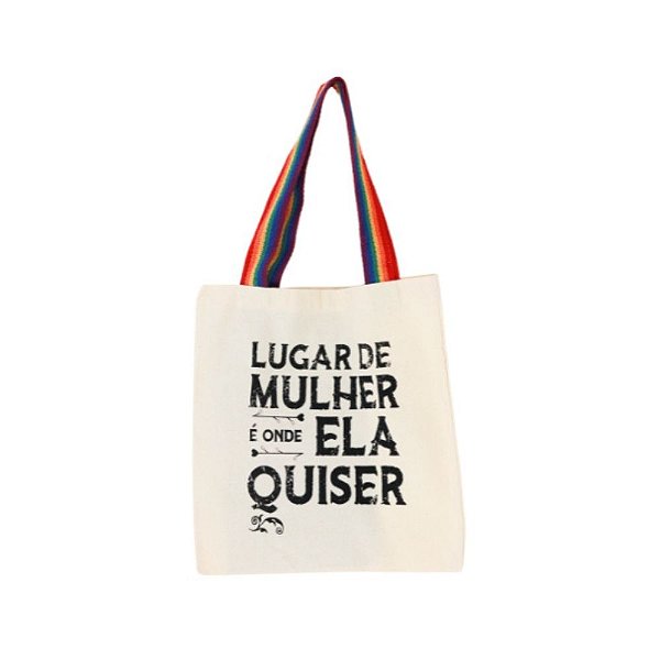 Bolsa Feminina Ecobag 100% algodão LUGAR DE MULHER Arco-íris