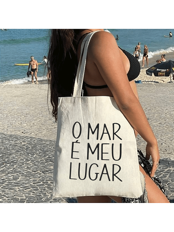 Bolsa Feminina Ecobag 100% algodão Estampa O MAR É MEU LUGAR