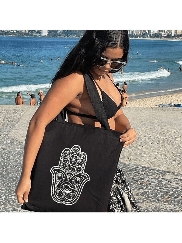 Bolsa Ecobag  100% algodão Black Estampa HAMSÁ