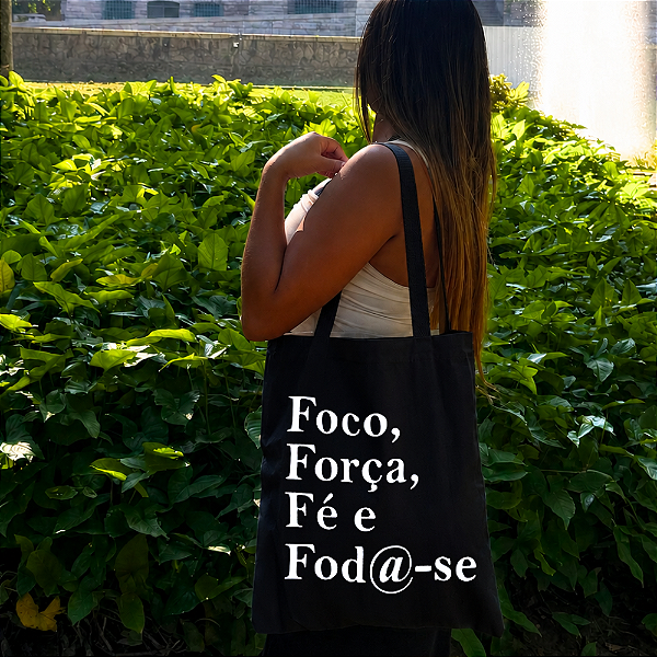 Bolsa Ecobag PRETA 100% Algodão Estampa FOCO FORÇA FÉ Reutilizável Estilosa