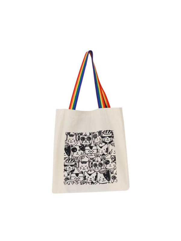 Bolsa Ecobag 100% algodão Estampa GATOS (arco-íris)