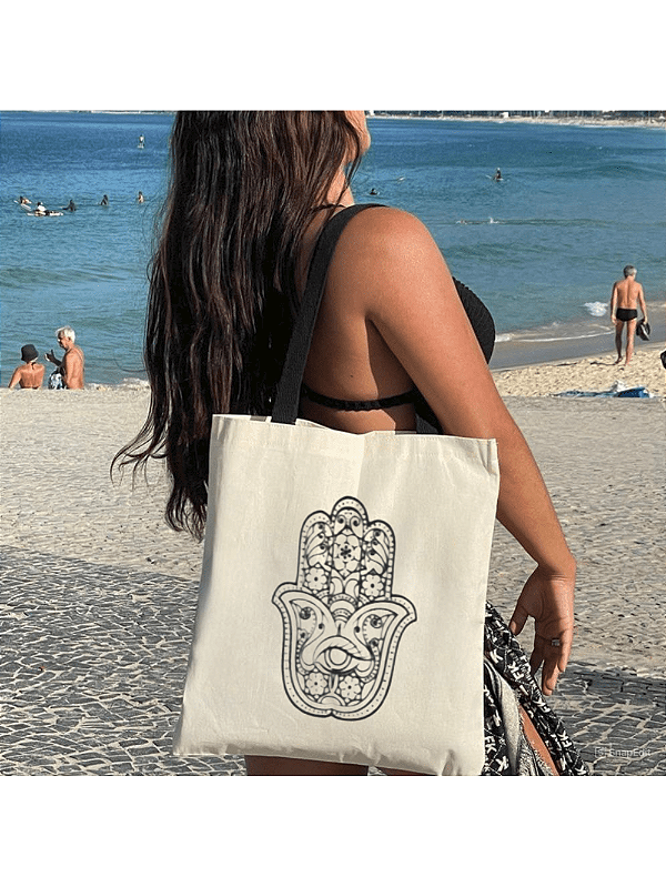 Bolsa Ecobag 100% algodão Estampa HAMSÁ (Alça preta)