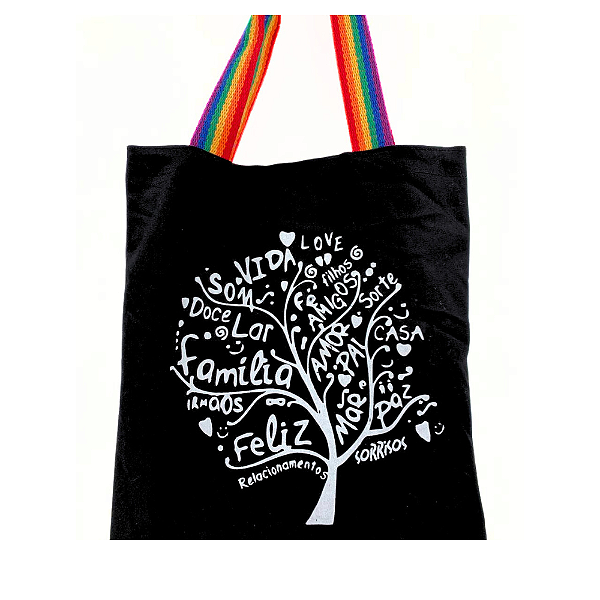 Bolsa Ecobag 100% algodão Black Estampa RAÍZES (colorida)