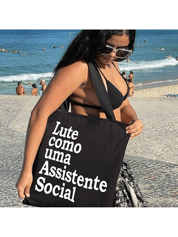 Bolsa Ecobag 100% algodão Black LUTE COMO ASSISTENTE SOCIAL