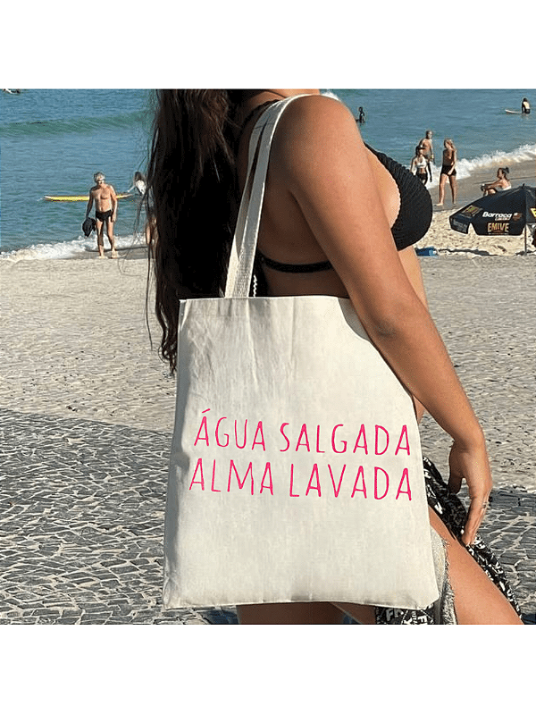 Bolsa Ecobag 100% algodão ÁGUA SALGADA (escrita rosa)