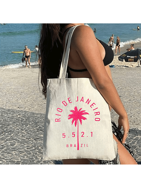 Bolsa Ecobag  100% algodão Estampa +55 21 (rosa)