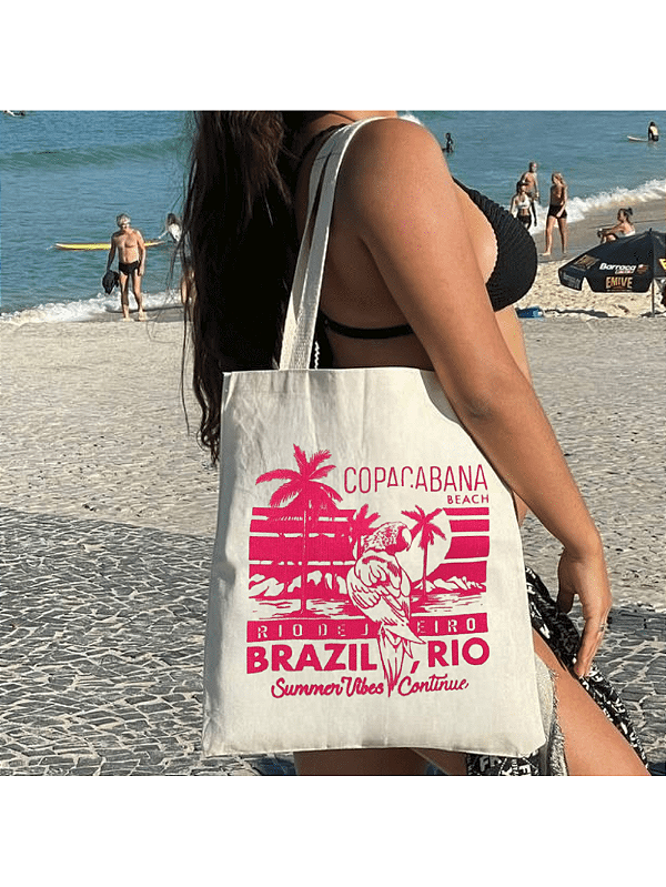 Bolsa Ecobag  100% algodão Estampa BRAZIL RIO (rosa)
