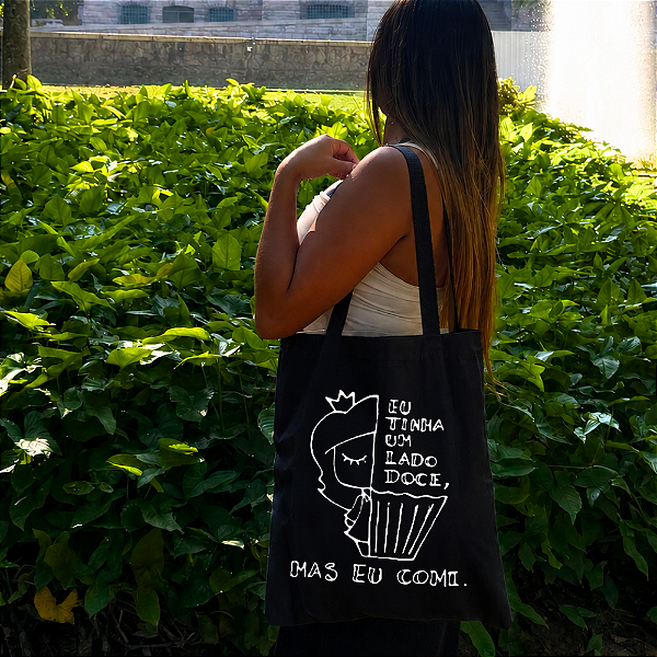Bolsa Ecobag PRETA 100% Algodão Estampa LADO DOCE Reutilizável Estilosa