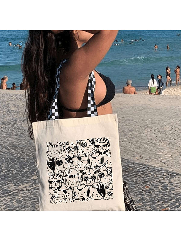 Bolsa Ecobag 100% algodão Estampa GATOS (xadrez)