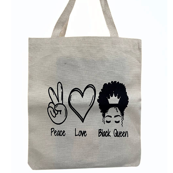 Bolsa Ecobag 100% algodão Estampa PEACE LOVE BLACK QUEEN