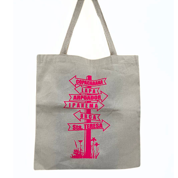 Bolsa Ecobag 100% algodão Estampa PLACAS (rosa)