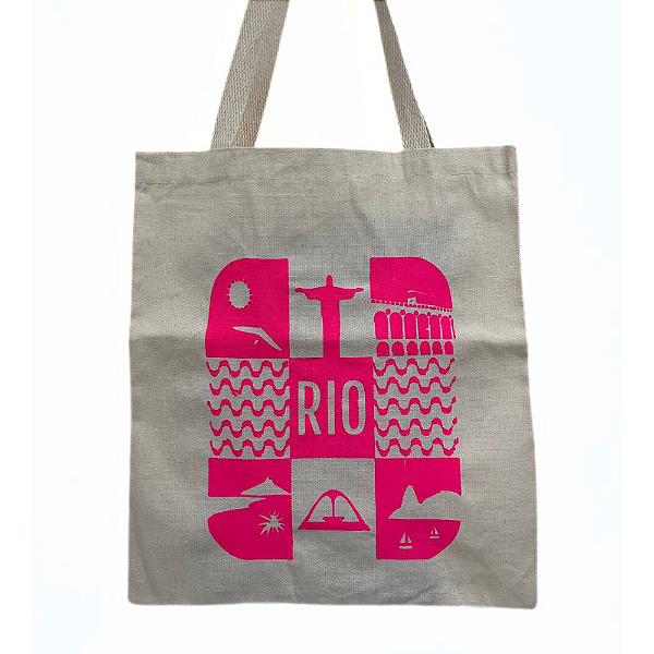 Bolsa Ecobag 100% algodão Estampa RIO SUN (rosa)