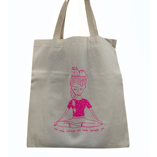 Bolsa Ecobag 100% algodão PAZ, SAÚDE INSPIRAÇÃO (rosa)