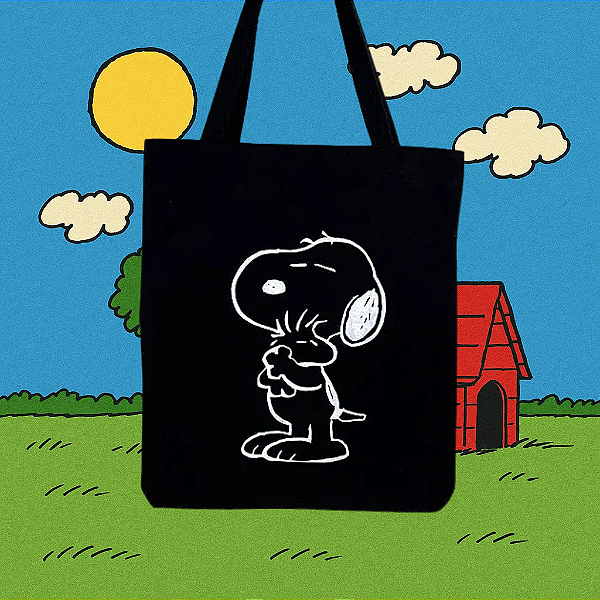 Bolsa Ecobag  100% algodão Black Estampa SNOOPY PAI