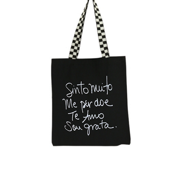 Bolsa Ecobag 100% algodão Black SOU GRATA (Alça xadrez)