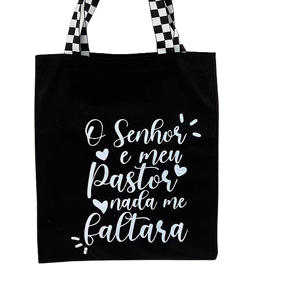 Bolsa Ecobag  100% algodão Black Xadrez Estampa NADA ME FALTARÁ
