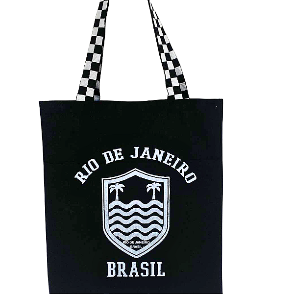 Bolsa Ecobag 100% algodãoBlack  OSK alça xadrez