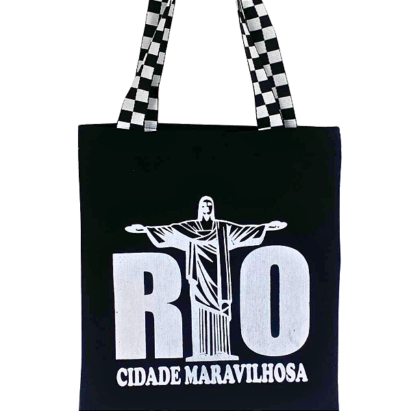 Bolsa Ecobag 100% algodão Black  RIO  alça xadrez