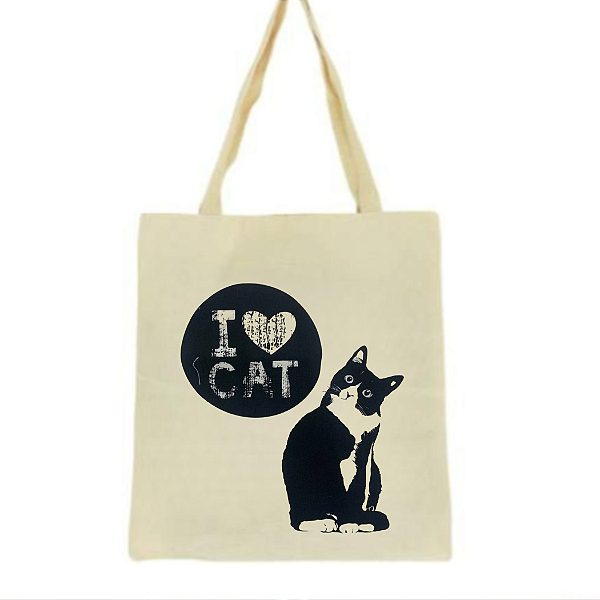 Bolsa Ecobag  100% algodão Estampa I <3 CAT