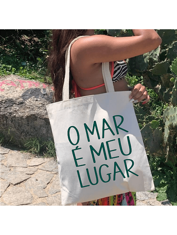 Bolsa Feminina Ecobag 100% algodão Estampa O MAR É MEU LUGAR (VERDE)
