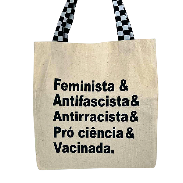 Bolsa Feminina Ecobag 100% algodão Feminista (Alça xadrez)