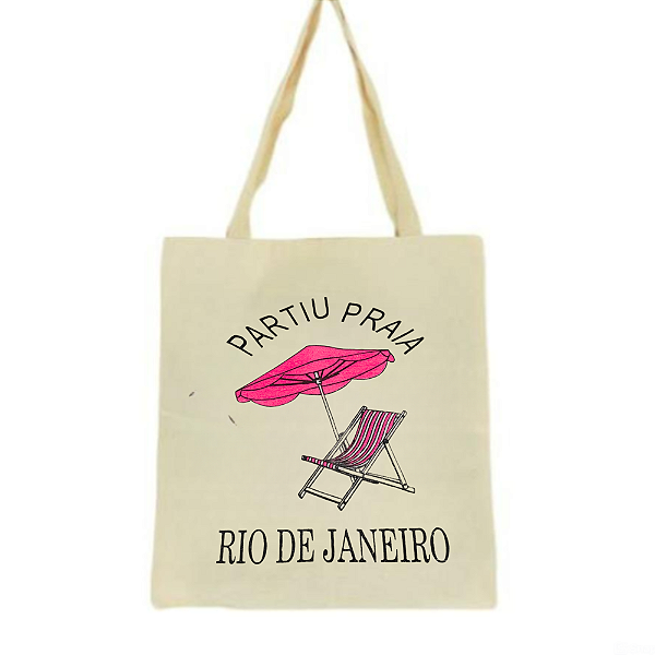 Bolsa Ecobag  100% algodão Estampa PARTIU PRAIA (rosa)