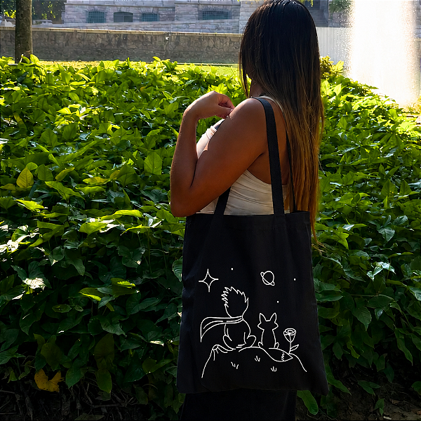 Bolsa Ecobag PRETA 100% Algodão Estampa PEQUENO PRÍNCIPE Reutilizável Estilosa