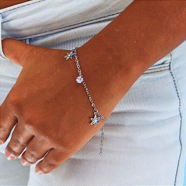Pulseira aço inox 2 margaridas