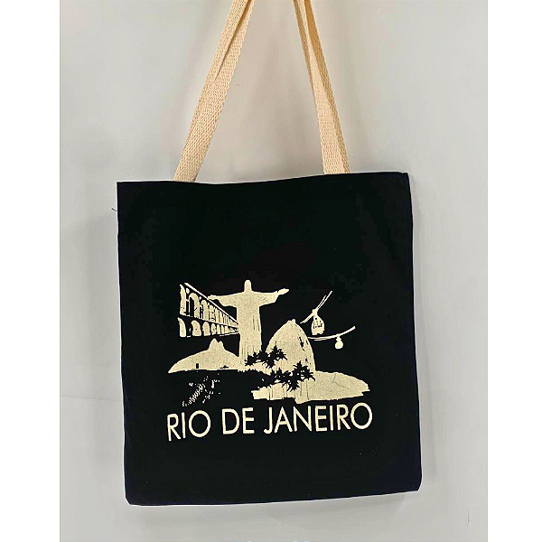 Bolsa Ecobag 100% algodão Black Pontos Turisticos (Alça branca)