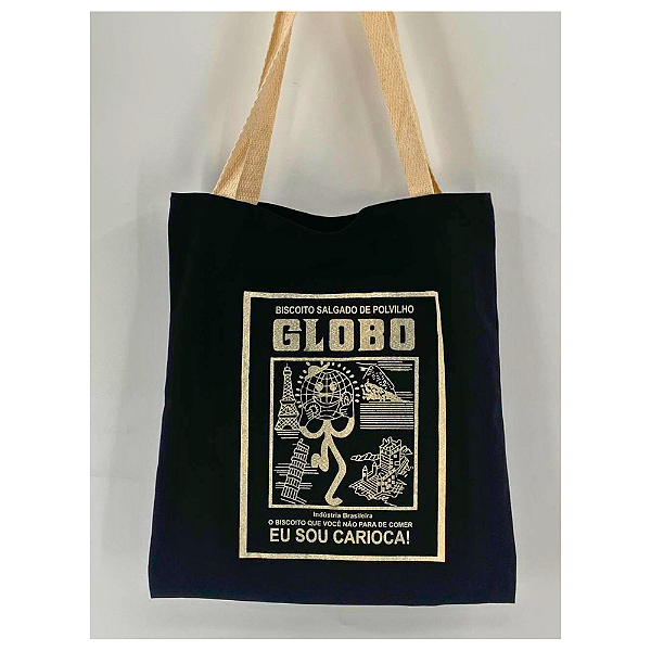 Bolsa Ecobag 100% algodão Black  Globo (Alça branca)