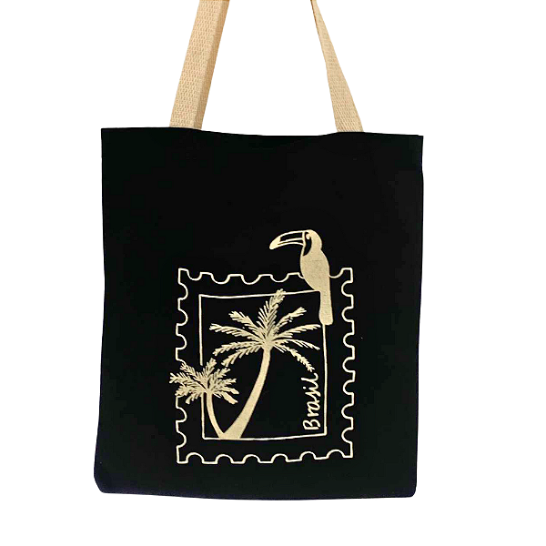 Bolsa Ecobag 100% algodão Black SELO (Alça branca)