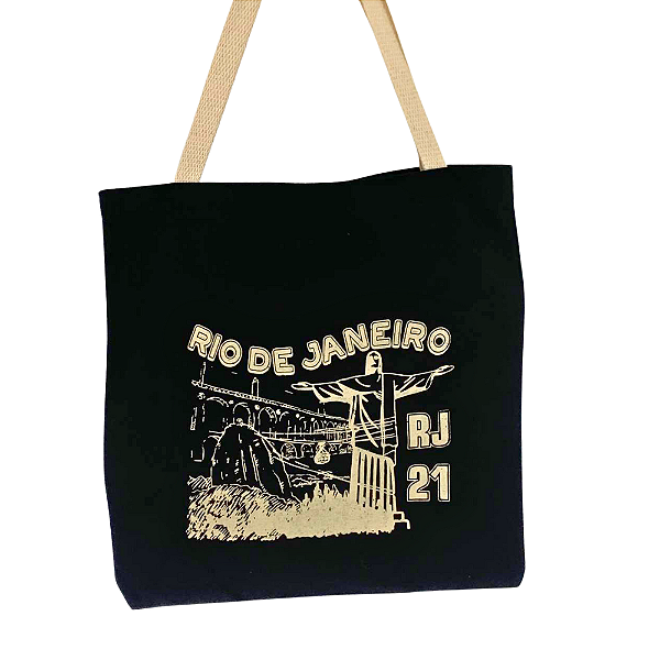 Bolsa Ecobag 100% algodão Black RJ CRISTO(Alça branca)