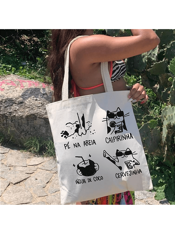 Kit C/5 un Atacado EcoBag 100% algodão Estampa Vivant cat