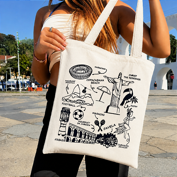 Bolsa Ecobag Algodão Cru 100% Estampa AMERICAN RJ Reutilizável Estilosa