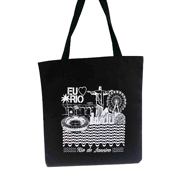 Bolsa Ecobag  100% algodão BLACK Estampa Clássicos do Rio