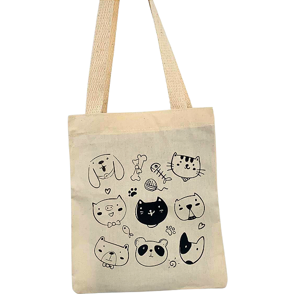 Mini Bolsa Ecobag Feminina 100% Algodão com Estampa Pets | Sustentável e Estilosa