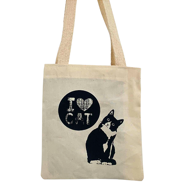 Mini Bolsa Ecobag Feminina 100% Algodão com Estampa  I <3 CAT | Sustentável e Estilosa