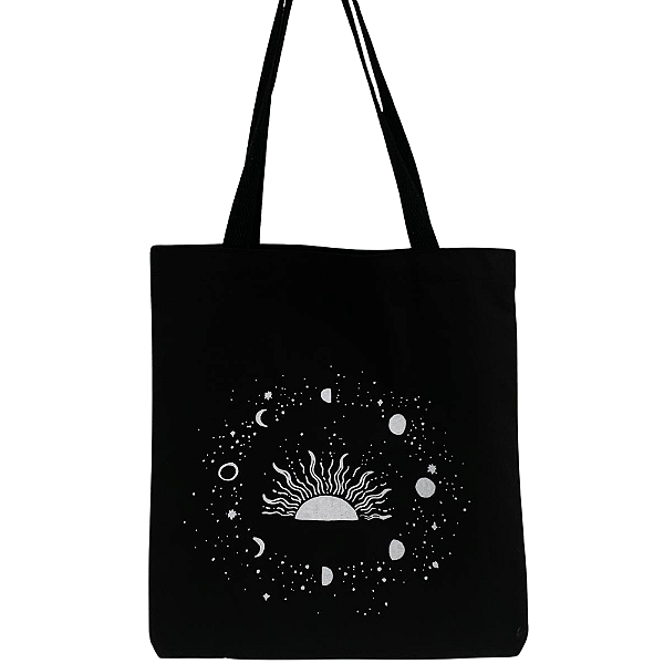 Bolsa Ecobag  100% algodão BLACK  Estampa Fases da Lua Sol Astrológica Mística