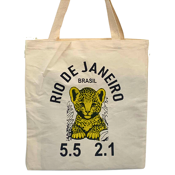 Bolsa Ecobag Crua 100% Algodão Reutilizável | Estampa 55 21 Oncinha Carioca Rio de Janeiro