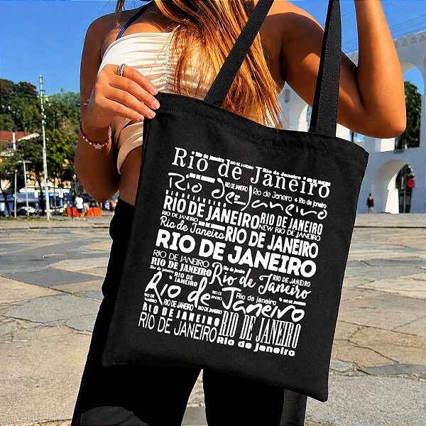Bolsa Ecobag PRETA 100% Algodão Estampa RJ ESCRITAS Reutilizável Estilosa