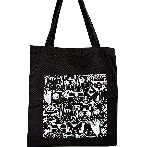 Bolsa Ecobag 100% algodão BLACK Estampa Gatos2