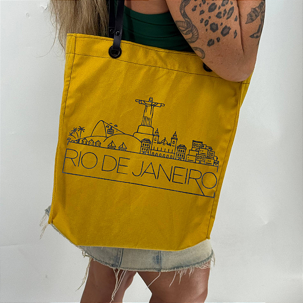 Bolsa Suede Elegante com Alça de Couro - Rio de Janeiro (Amarelo)