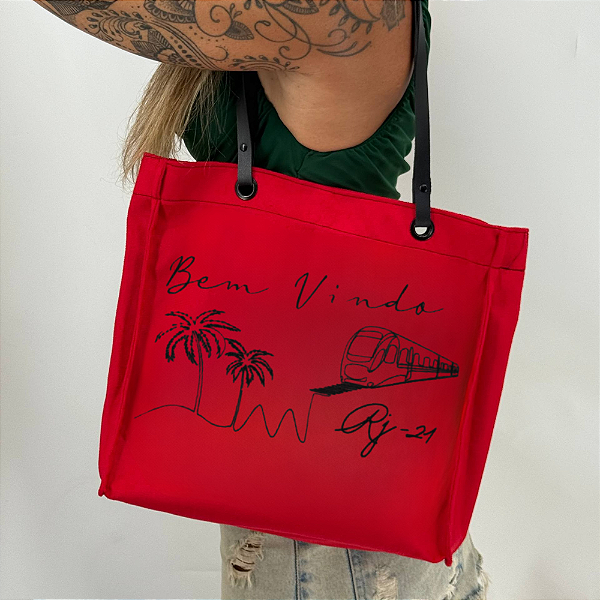 Bolsa Suede Elegante com Alça de Couro - Bem vindo ao RJ (Vermelha)
