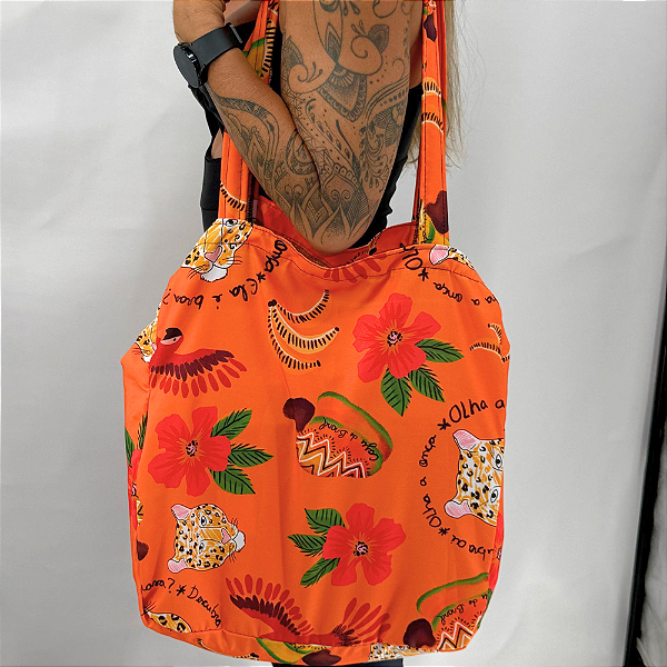 Bolsa Tecido Leblon tropical laranja