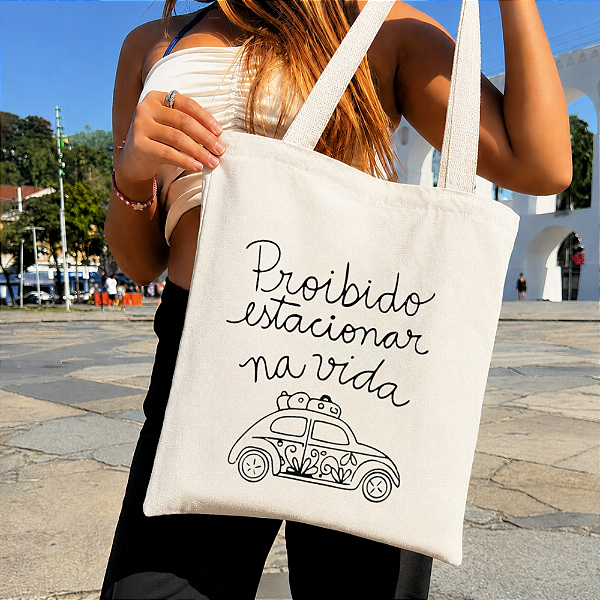 Bolsa Ecobag BRANCA 100% Algodão Estampa PROIBIDO ESTACIONAR Reutilizável Estilosa