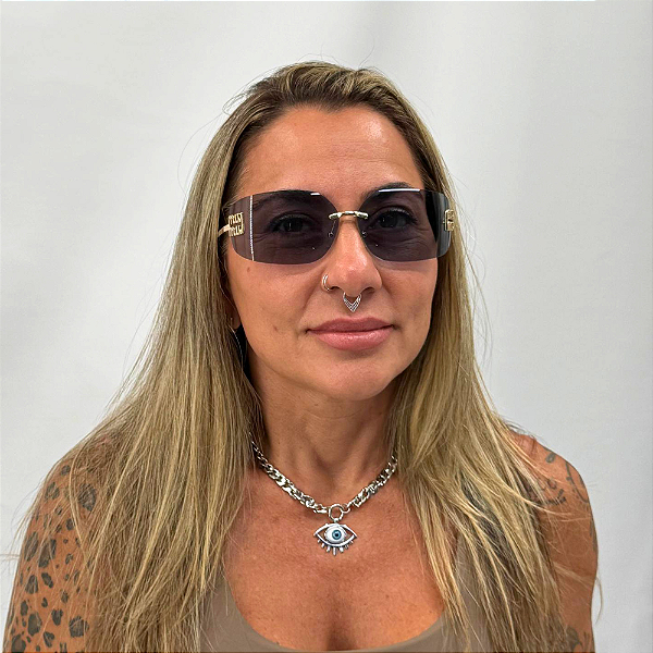 Óculos Riviera Dourado – Feminino Retangular Lente Azul  Uv 400