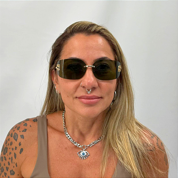 Óculos Riviera Dourado – Feminino Retangular Lente Verde  Uv 400