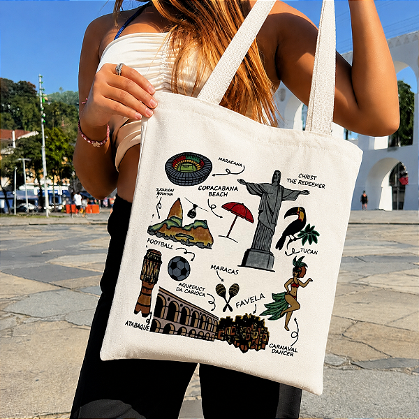 Bolsa Ecobag Algodão Cru 100% Estampa AMERICAN RJ "PINTADA A MÃO" Reutilizável Estilosa