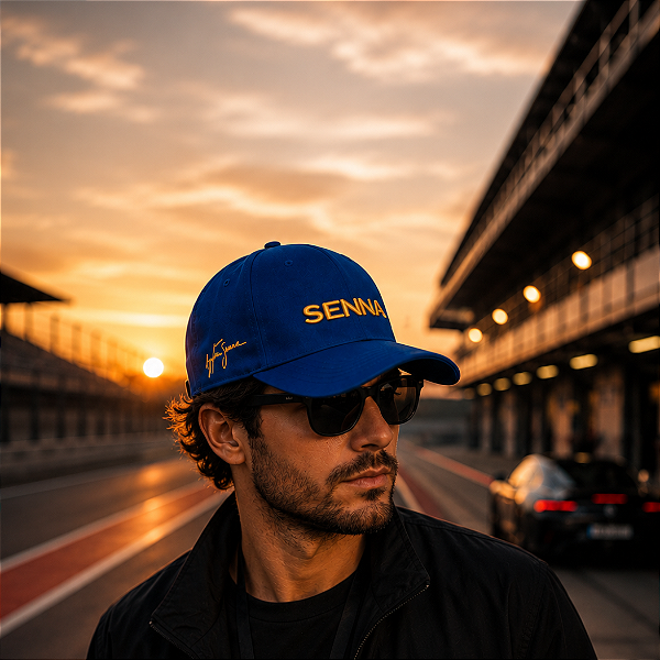 Boné Bordado Ajustável LEGACY SENA Azul Retrô Racing Estilo Fórmula 1 Unissex