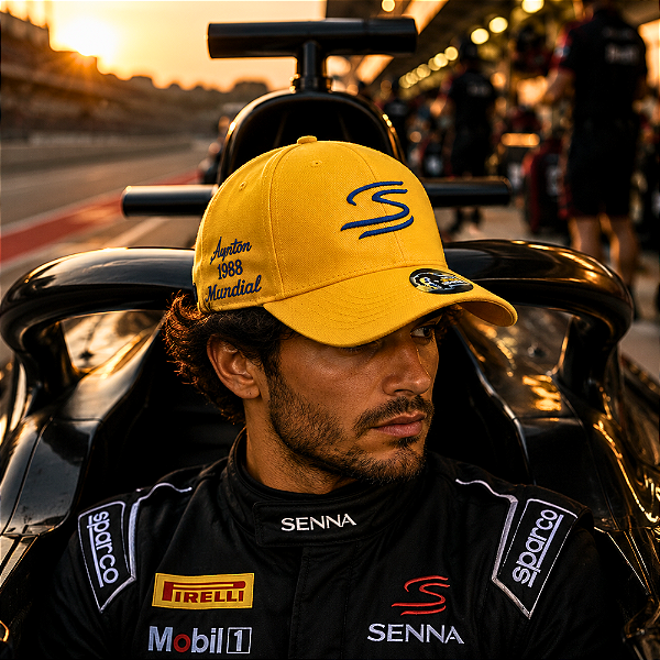 Boné Bordado Ajustável LEGACY SENA  (Amarelo) Retrô Racing Estilo Fórmula 1 Unissex